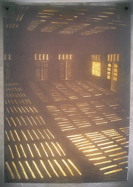 éspace, 2008 Lichtobjekt: papier calque, cerex, Lee Filters, Led auf Holzplatte 21x 30 cm